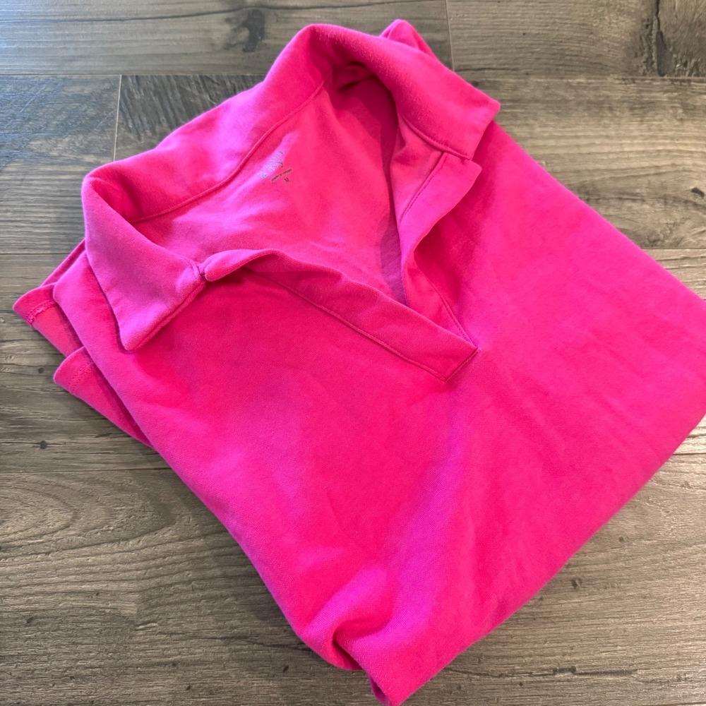 Crown & Ivy Hot Pink Oversized Polo Sweatshirt V-Neck Pullover Medium